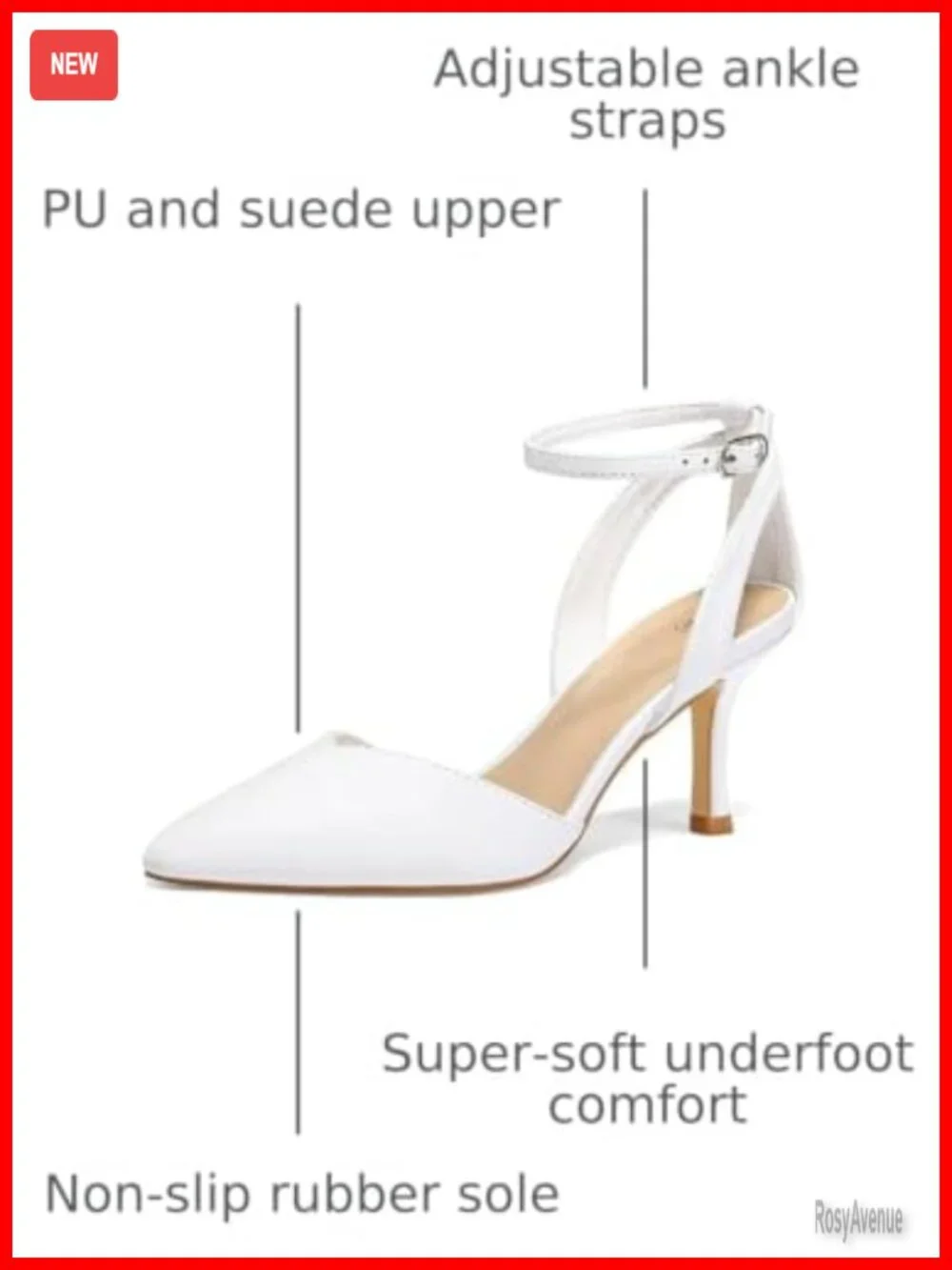 Women's PU Pointed Toe Kitten Heel Ankle Strap Pumps Sandals